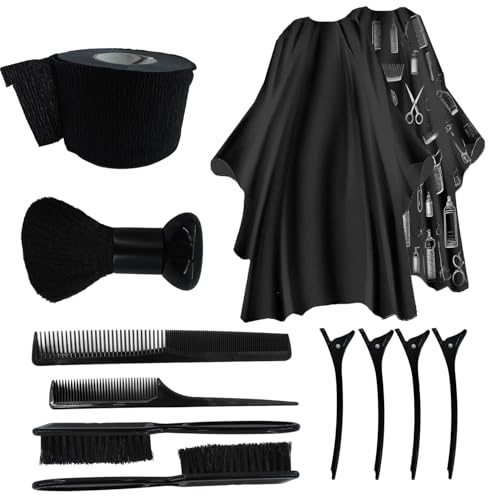 12-in-1 Professional Hairdressing Kit - Hairdresser's Cape, Scarf, Neck Paper, Brush, Neck Strip, Comb & Clips | Salon-Grade Accessories for Home & Salon Use