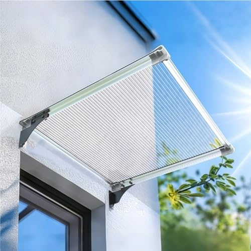 Marquesina para Puerta De Entrada,Toldo Cubierta De Policarbonato En Jardín,Protección UV Lluvia Nieve,Toldo Techo para Porche De Aluminio,Techo Exterior Lluvia(Silver,40 * 127cm/15.7 * 50in)