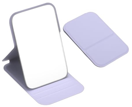 sourcing map Kleiner rechteckiger Taschenspiegel für Geldbörse, 11,9 x 7,9 cm, kompakter Make-up-Spiegel mit Lederetui, für Damen, Mädchen, Geldbörse, Geschenk (lila)