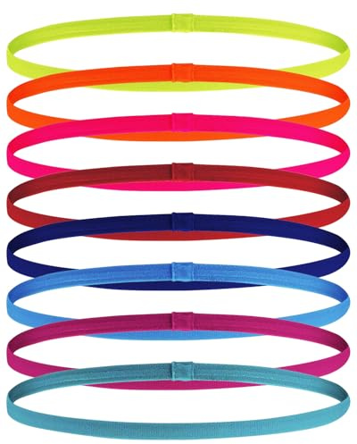 JUKOTA 8 Stück Sport Haarbänder Dünn für Jungen, Sport Haarband Damen, Stirnband Antirutsch, Stirn Schweißband Haarbänder, Stirnbänder Sport für Fußball Yoga Laufen