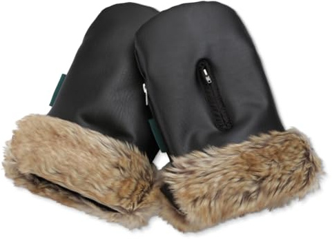 KONG.WALTHER Østerbro Pram Gloves | Wind & Water Resistant | Warm Fleece Lining | Easy Universal Stroller Attachment | One Size, Multiple Colours & Styles | Black Fur