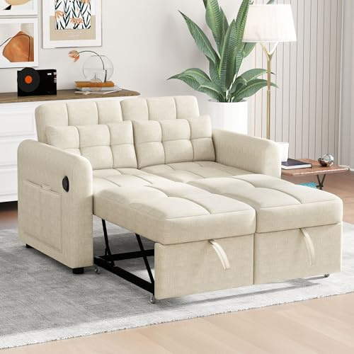 BXEYXE Modernes Design: Loveseat-Sofa. 3-in-1-Ausziehsofa mit Verstellbarer Rückenlehne. USB. Armlehnentaschen und Kissen. Geeignet für Wohnzimmer. Schlafzimmer. Wohnung usw.