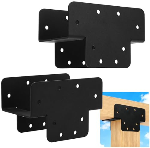 Wpbhk 2Pcs Pergola Bracket Kit 3 Way DIY Woodworks Gazebo Brackets Kit, Pergola Kit T Shaped 4x4 (Actual 3.6x3.6) for Patio Pergolas or Outdoor Structures (2)