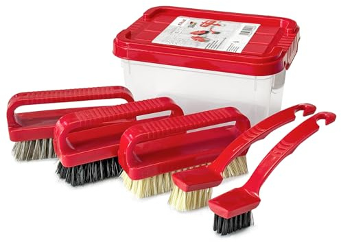 RIVAL Schuhputzset 6-teilig – Schuhbürsten-Set mit Glanz-, Auftrags- & Schmutzbürsten – Schuhpflege Set mit Aufbewahrungsbox – ideal für Leder- & Alltagsschuhe – rot – Made in Germany