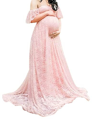 Otbushit L Robes de maternité en Dentelle pour Femmes, Robe de Photographie maternité en Dentelle, Robe Grossesse Fantaisie, épaules dénudées, Florale pour Les Femmes Enceintes