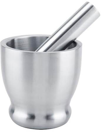 Juego de mortero de acero inoxidable, molinillo de ajo resistente de grado profesional, triturador de especias para cocina, cocineros, uso doméstico, plata, 4,1 pulgadas