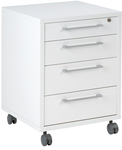 Container Rollcontainer Schubladenschrank | Weiß | 4 Schubladen | Abschließbar