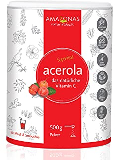 Acerola Pulver von Amazonas Naturprodukte - Natürliches Vitamin C aus ganzen Acerola Kirschen | Vitamin C-Depot auffüllen | Frei von Farbstoffen & ohne Gentechnik | Vegan | Premium-Qualität | 500 g