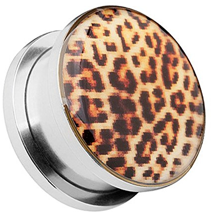 Piercingfaktor Ohr Plug Flesh Tunnel Piercing Ohrpiercing Schraub Schraubverschluß Edelstahl Leoparden Design 14mm