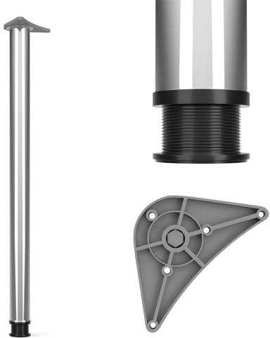 Dihl Single 1100mm Chrome Adjustable Kitchen Worktop, Unit, Breakfast Bar, or Desk Table Leg Support with 60mm Diameter - Stylish and Versatile Stainless Steel Furniture Leg, 1 PCS