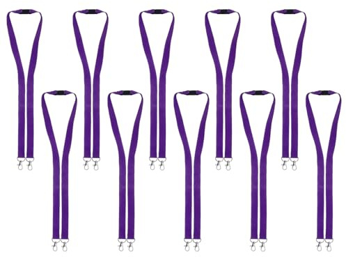 Karteo Schlüsselband mit Doppelkarabiner lila [100 Stück] Lanyard mit 2 Karabiner Haken und Sicherheitsverschluss für Ausweishüllen