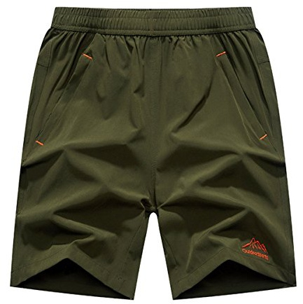 donhobo herr utomhus andning snabbtorkande lätta sportshorts blixtlåsfickor Armégrönt S