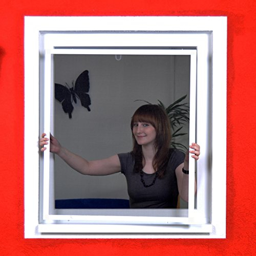 Fliegengitter Smart flächenbündig für flächenversetzte Fenster - Alu Bausatz für Fenster - Insektenschutz 130 cm x 150 cm | Weißer Rahmen
