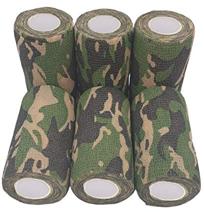 Pinto Med - Cohesive Bandage Stretched - Camouflage Green Army - 6 Rolls x 10cm x 4.5m Self-Adhesive Flexible Bandages, Professional Quality, First Aid Sports Wrap Bandages. Perfect for Hunting.