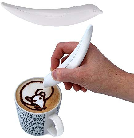 TuTuYa Latte Art Pen, White Spice Pen Electric Coffee Pen for Latte & Food DIY, Works with Cinnamon, Salt, White sugar, Fine Coffee Grinds, Powered by Battery