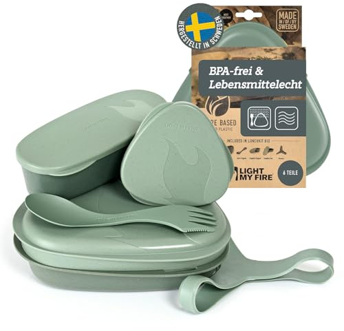 Light My Fire Camping Geschirr Set - 6 Teilig Salat to Go Box - Brotdose Erwachsene mit Camping Besteck - 100% BPA Frei Plastikgeschirr Wiederverwendbar - Lunch Box mit Fächern fürs Büro & Schule
