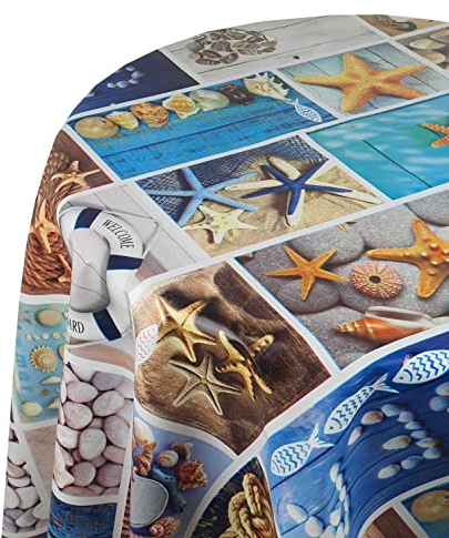 Wachstuchtischdecke Wachstuch Tischdecke Gartentischdecke Rund Oval Seesterne Oval 130 x 180 cm abwaschbare Wachstischdecke