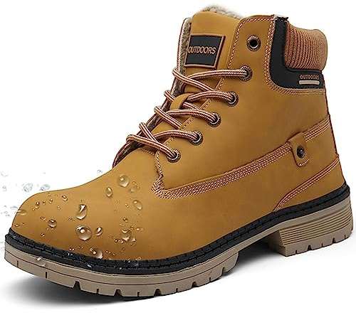Stivali da Neve Uomo Donna Inverno Scarpe Trekking Scarpe Caldi Impermeabili Stivaletti Pelliccia Stringate Outdoor, Marrone, 46 EU