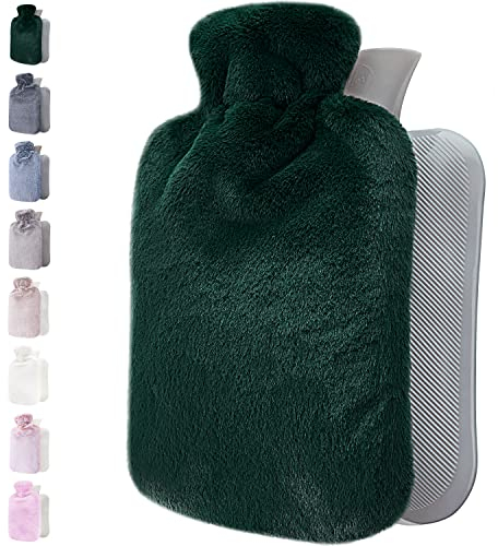 Wärmflasche mit Bezug – Weicher Premium Flauschig Bezug – 1,8l groß Wärmeflasche für Erwachsene für Kuschelige Nächte, Schmerzlinderung, Rücken, Bauch, Schulter und Nacken - Grün