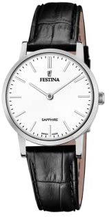 Festina Swiss Made Damenuhr Analog aus Leder Schwarz | Quarzwerk, Robustes Saphirglas, Wasserdicht 5 ATM, y F20013/1, Classic Leather