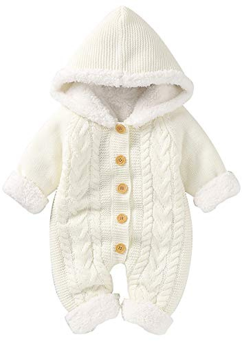 Haokaini Newborn Baby Hooded Knitted Romper Fleece Sweater Warmer Snowsuit Jumpsuit Coveralls Onepiece Infant Winter Outerwear for Boys Girls