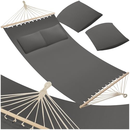 tectake® Hamac 2 Places Hamac Double Exterieur avec 2 Oreillers extérieur, 325x150x2,5 cm, Supporte Max. 240 kg, Couchage 230x 145 cm, pour Relaxation Terrasse Exterieur Piscine Jardin Balcon Veranda