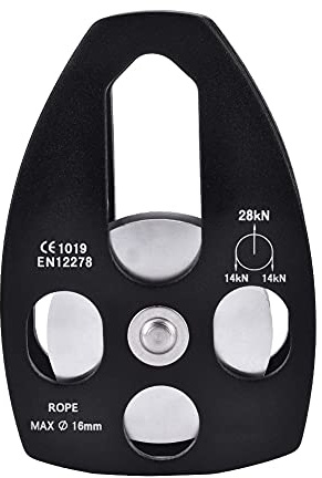 Jenngaoo Polea de Escalada, 30KN Polea Simple con Placa Basculante, Polea de Rescate Cuerda Oscilante con Rodamiento Bolas de Aleación para Exteriores MontañIsmo, Espeleología(Negro)