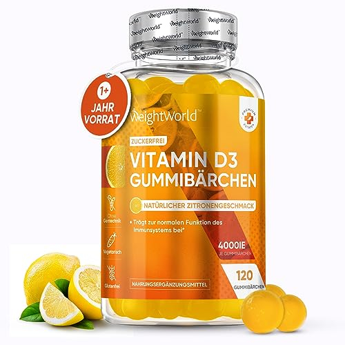 Vitamin D3 4000 IE - Vitamin D trägt zur Erhaltung normaler Knochen - 120 Gummibärchen Ohne Zucker - 1 Gummibärchen alle 4 Tage - Alternative zu Vitamin D3 Tropfen, Kapseln & Tabletten - WeightWorld