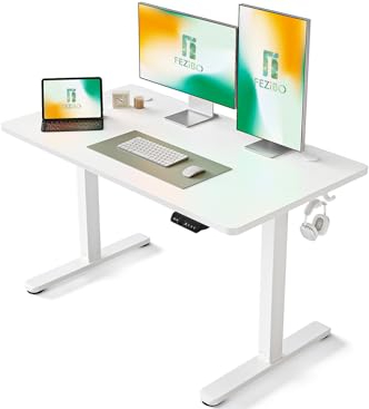FEZIBO Schreibtisch Höhenverstellbar Elektrisch mit USB-A und USB-C-Ladeanschlüssen,120 x 60 cm,Steh-Sitz-Schreibtisch,Standing Desk,Weiß