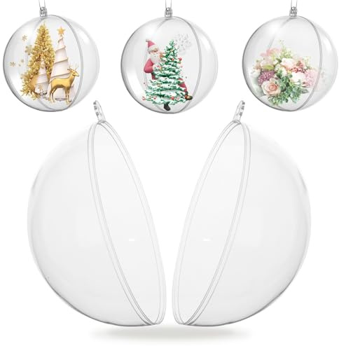 Koogel 20 Stück große transparente Kugel-Ornamente, 10,2 cm befüllbare Weihnachtskugeln, bruchsichere Ornament-Kugeln für Bastelarbeiten, Weihnachten, Hochzeit, Party-Dekoration