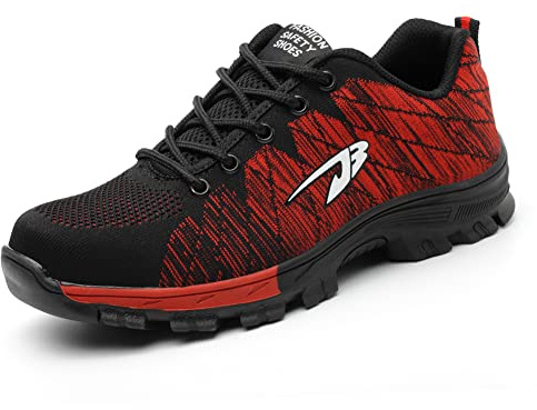 frysen Zapatos De Seguridad para Hombre con Puntera De Acero Mujer Calzado De Trabajo Zapatos De Deportivos Transpirables Construcción Botas Trekking Rojo Negro 43 EU