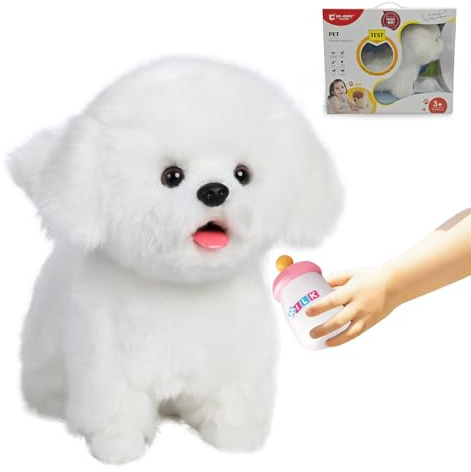 CU-MATE Jouet électronique interactif réaliste pour Promener Votre Chien et Chat, pour Promener, aboyer, remuer la Queue et Parler, Cadeaux pour garçons et Filles (Electric Maltese)
