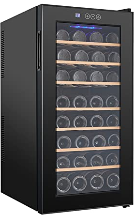 RUYICZB Wine Cooler Refrigerator 32 Bottle Large Freestanding Wine Cellar Digital Temperature Control Quiet Thermoelectric Wine Fridge for Kitchen Home Bar Apartment