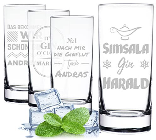 polar-effekt Gin Gläser 4er-Set mit personalisierter Gravur - Trinkglas 485 ml mit Namen - für Cocktails und Longdrinks - das Geschenk für Männer und Frauen