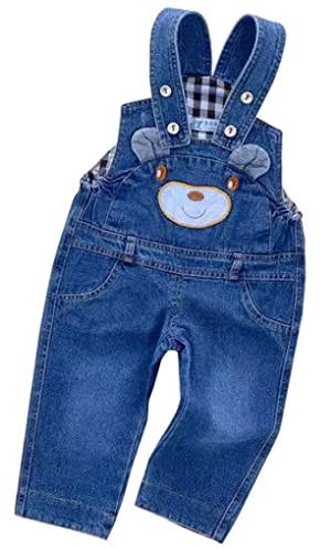 ACMEDE Salopette di Jeans per Bebè Neonati Carino Salopette Jean alla Moda Bebé Bambino Bambina Jeans Salopette in Puro Cotone Denim Pantaloni Pagliaccetto da Primavera Estate (Orso, 2-3 anni)