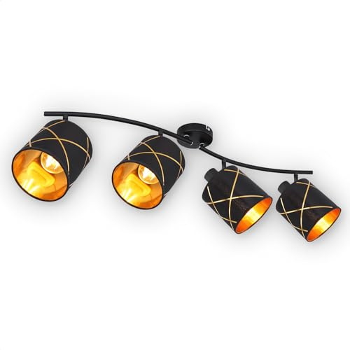 INNOVATE Deckenspot 4-flammig schwarz/gold, Wandleuchte E27, Wandlampe Wohnzimmer, Deckenlampe Schlafzimmer, Wandleuchte schwenkbar, Deckenleuchte schwarz, Deckenstrahler, Spot, Spotleuchte drehbar