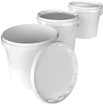 3 Eimer mit Deckel 20l Weiß Rund | Kunststoff Eimer Lebensmittelecht, luftdicht und stabil | Leer Eimer mit ergonomischem Griff und Deckel für Lebensmittel Chemie Waschpulver Klebstoffe geeignet