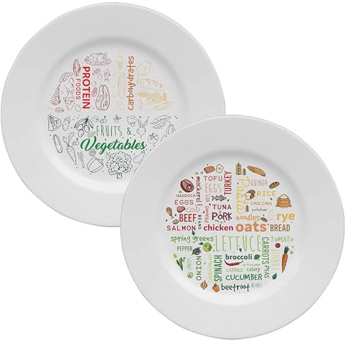 Thorness Par de coloridos platos de control de porciones de melamina para adultos para fomentar una alimentación saludable, placa de dieta de melamina dividida visualmente para adelgazar y perder peso