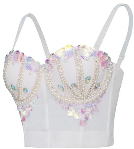 ROYAL SMEELA Bustier con Strass e Frangia da Donna - Corsetto Sexy con Perline