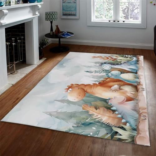 UERWOWELL Niedliche Dinosaurier-Familien-Teppiche für Wohnzimmer Weiche rutschfeste Kinderzimmerteppiche Kindertag Kinderteppiche für Schlafzimmer Geschenkteppich zum Geburtstag 120x200cm