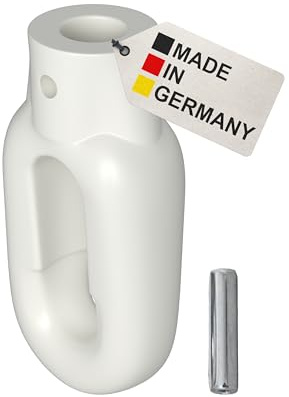BAUHELD® Occhiello per Markisen in plastica [Made in Germany] - Supporto per manovella della tenda da sole con gancio Fleischer [Ovale] - Occhiello per manovella in bianco traffico - RAL9016 - Foro