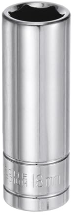 sourcing map 6-Point Socket 1/2 Drive 18mm Metric 3.1 Length 45# Steel Deep Sockets Full Polishing Chrome Sockets for Car Repair Mechanical Maintenance Home Use
