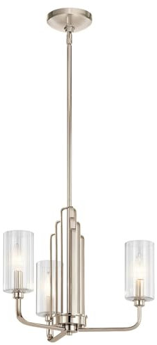 Licht-Erlebnisse Kronleuchter mit Schirm Glas Metall H: max. 154,6 cm B: 45,9 cm Nickel poliert E14 3-flammig Jugendstil Lüster Hängeleuchte Wohnzimmer