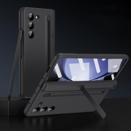 Handyhülle mit Touch-Pen für Samsung Galaxy Z Fold 5 4 3 Hülle Integrierte Schale und Folienscharnierschutz Hardcover für Fold5, Schwarz, für Galaxy Z Fold 3
