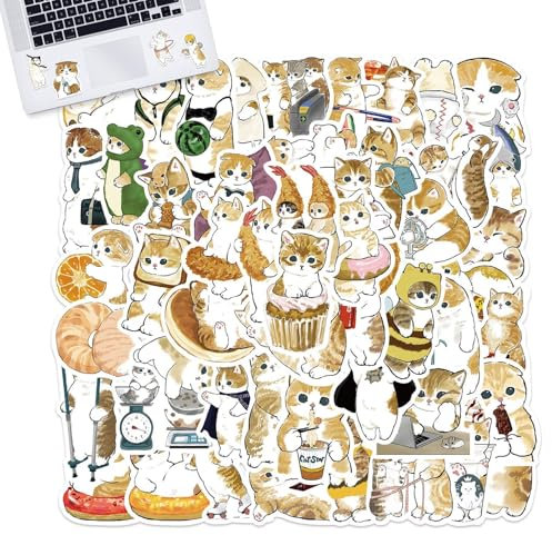 Mxshc 64 Stück Lustiges Katzen Aufkleber Set Cute Katzen Meme Sticker Aus PVC Selbstklebende wasserdichte Dekorative Katze Graffiti Aufkleber Für Skateboards, Wände, Notizbücher