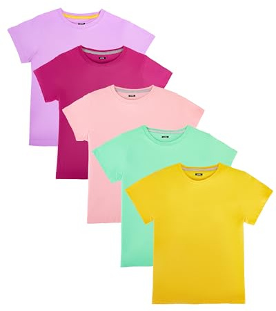 Nutria Maglietta per bambini, 100% cotone, confezione da 5 pezzi, per ragazze e ragazzi, diversi colori a scelta, ideale per la stampa B01A, rosa/viola/rosa/verde menta/arancione chiaro, 14 anni