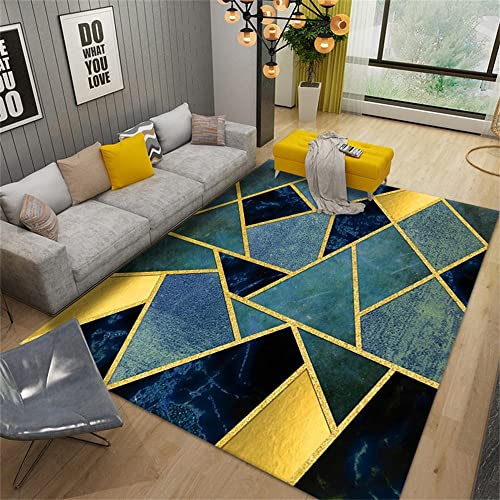 Modern Geometric Design Blue Living Room Rug Soft and Washable Indoor Carpet for Living Room Soundproofing 120x180CM Ideal for Master Bedroom