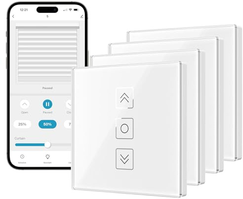 Tallifun 4 Pack Interrupteur Volet Roulant Connecté avec Fonction Pourcentage, Interrupteur Mural Commande Vocale Programmation pour Rideaux Compatible Alexa/Google Home/Smartlife (Blanc)