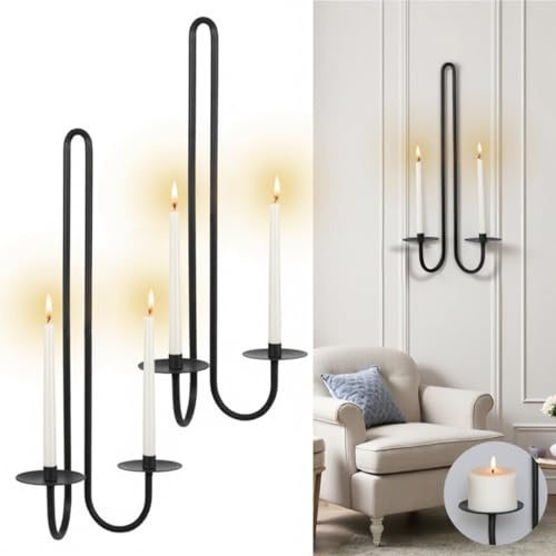 Ainmto 2 Stück Wandhalter für Kerzen,Wandkerzenhalter Metall Schwarz,Kerzenständer für Wandmontage,Wand Kerzenhalter für Deko