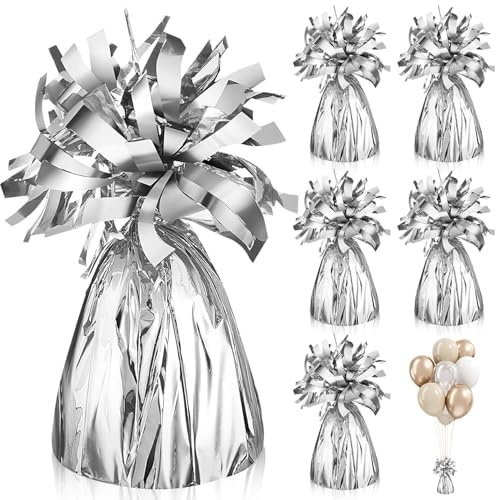 Pesi per Palloncini ad Elio Pesetti per Palloncini Argento 6Pz Cono di Peso per Palloncino in Lamina con Frange Pesanti Ciondolo a Gravità con Palloncino per Matrimoni Compleanni Feste